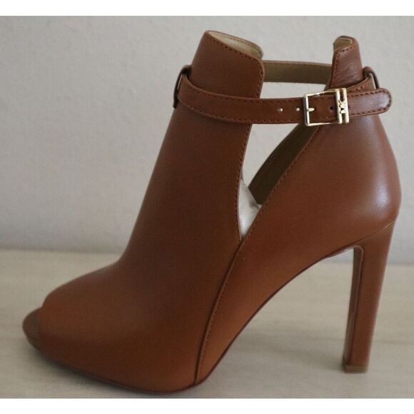 Michael Kors Women's Sz 7M Brown Lawson Open Toe Leather Stiletto Booties - Picture 11 of 12